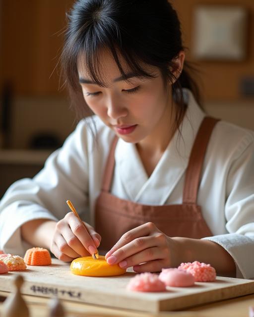 工房で和菓子を制作する斎藤さん